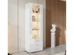 Vitrine brilhante - com LED - 3 gavetas e prateleiras - 60x35x180 cm - MDF - Branco