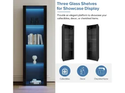 Vitrine brilhante com LEDs - 55 x 38 x 166 cm - 3 prateleiras de vidro - armários altos de armazenamento - aglomerado - preto