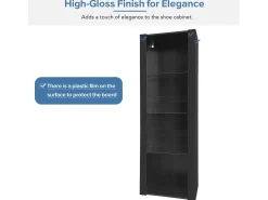 Vitrine brilhante com LEDs - 55 x 38 x 166 cm - 3 prateleiras de vidro - armários altos de armazenamento - aglomerado - preto