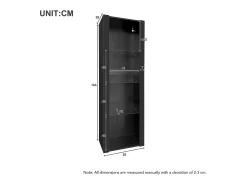 Vitrine brilhante com LEDs - 55 x 38 x 166 cm - 3 prateleiras de vidro - armários altos de armazenamento - aglomerado - preto