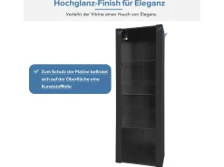 Vitrine brilhante com LEDs - 55 x 38 x 166 cm - 3 prateleiras de vidro - armários altos de armazenamento - aglomerado - preto