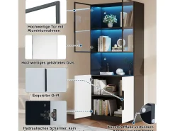 Vitrine com 8 portas - 160 x 30 x 200 cm - LEDs - Aglomerado e vidro - Branco