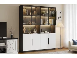 Vitrine com 8 portas - 160 x 30 x 200 cm - LEDs - Aglomerado e vidro - Branco