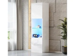 Vitrine com 2 portas e 1 prateleira de vidro - 45 x 35 x 160 cm - LEDs - Aglomerado - Branco brilhante