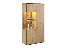 Vitrine com 3 portas e 2 prateleiras - LEDs - aglomerado e vidro - altura 150cm - cor carvalho
