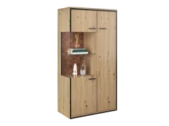 Vitrine com 3 portas e 2 prateleiras - LEDs - aglomerado e vidro - altura 150cm - cor carvalho