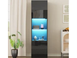 Vitrine com 2 portas e 1 prateleira de vidro - 45 x 35 x 160 cm - LEDs - Aglomerado - Preto brilhante