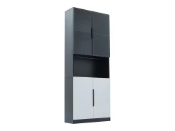 Vitrine com iluminação LED, 2 portas de vidro e 2 portas de madeira - Branco e preto