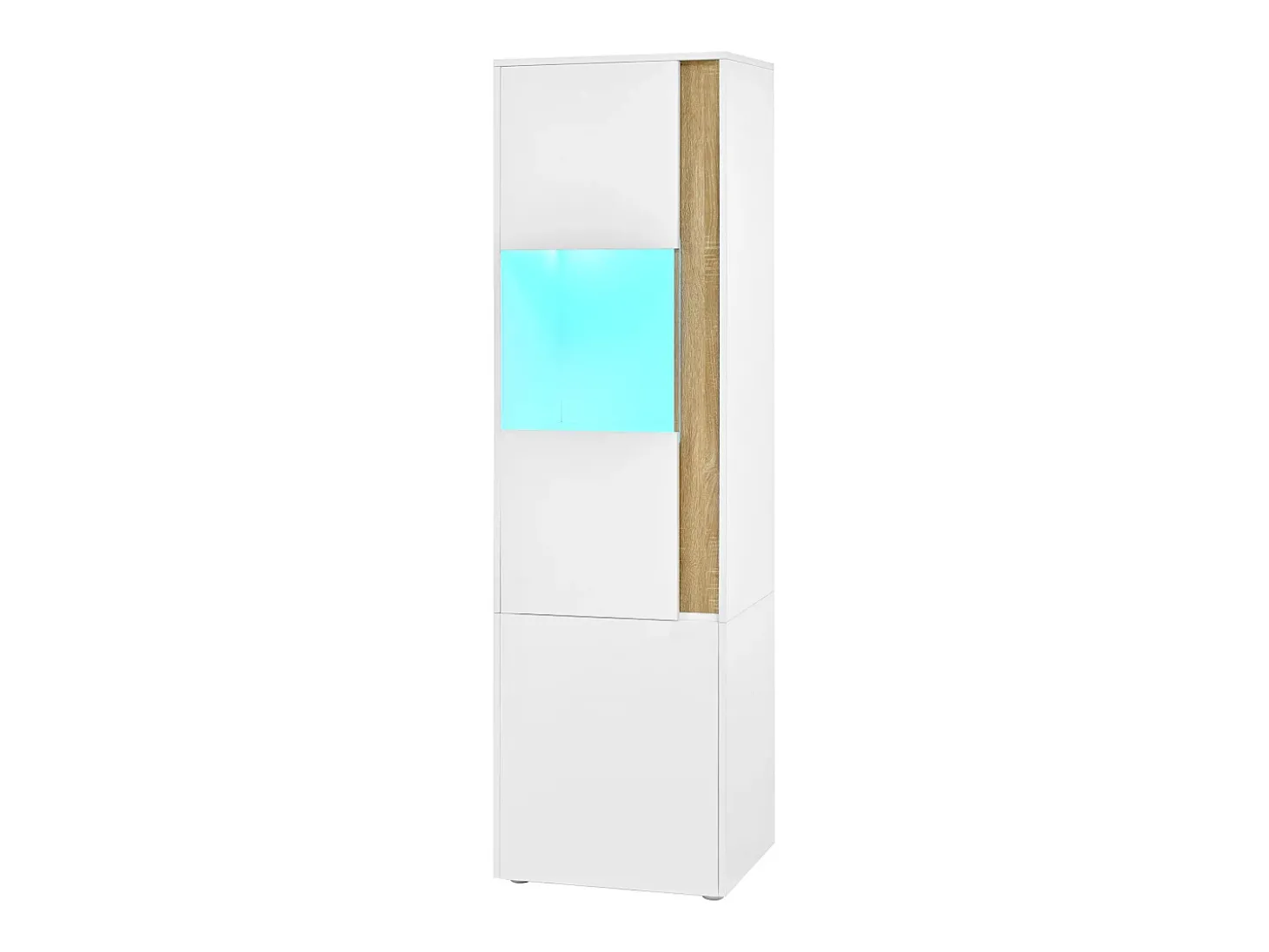 Vitrine com iluminação LED e 2 portas - Ideal para sala de estar, escritório e cozinha - Branco e natural - 50 x 40 x 179 cm