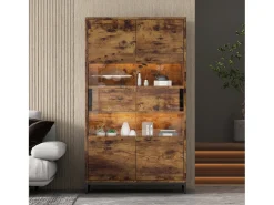 Vitrine com iluminação LED, vitrine independente, armário com 2 gavetas, com painel de acrílico, 80x40x138 cm, marrom