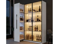 Vitrine com porta de vidro e iluminação LED - 110,5 x 35 x 160 cm - com prateleira lateral deslizante - MDF - branca
