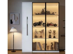 Vitrine com porta de vidro e iluminação LED - 110,5 x 35 x 160 cm - com prateleira lateral deslizante - MDF - branca