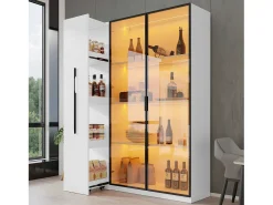 Vitrine com porta de vidro e iluminação LED - 110,5 x 35 x 160 cm - com prateleira lateral deslizante - MDF - branca