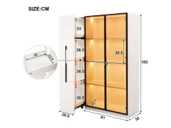 Vitrine com porta de vidro e iluminação LED - 110,5 x 35 x 160 cm - com prateleira lateral deslizante - MDF - branca