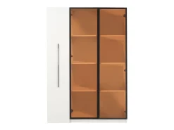 Vitrine com porta de vidro e iluminação LED - 110,5 x 35 x 160 cm - com prateleira lateral deslizante - MDF - branca