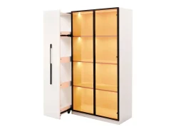 Vitrine com porta de vidro e iluminação LED - 110,5 x 35 x 160 cm - com prateleira lateral deslizante - MDF - branca