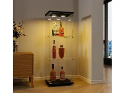 Vitrine de Vidro - 3 Prateleiras - Com LEDs, Luz e Trava, Preta