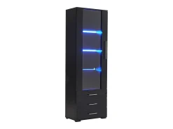Vitrine de Vidro Brilhante - 60 x 180 x 35 cm - com LEDs - Vitrine Vertical com 3 Gavetas - MDF - Preto