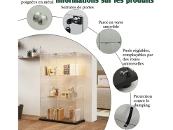 Vitrine de vidro com 4 prateleiras e portas duplas – Móveis elegantes para sala de estar