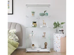 Vitrine de vidro com 4 prateleiras, 2 portas e fechadura, 164 x 80 x 36 cm, branca