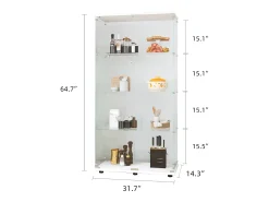 Vitrine de vidro com 4 prateleiras, 2 portas e fechadura, 164 x 80 x 36 cm, branca
