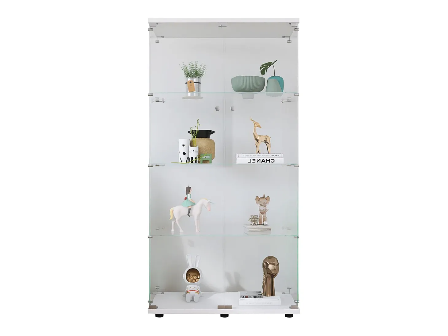 Vitrine de vidro com 4 prateleiras, 2 portas e fechadura, 164 x 80 x 36 cm, branca