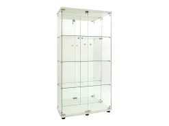 Vitrine de vidro com 4 prateleiras, vitrine de 2 portas com luz e fechadura, branca