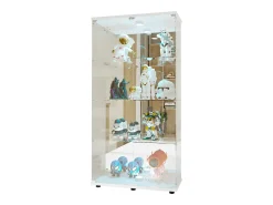Vitrine de vidro com 4 prateleiras, vitrine de 2 portas com luz e fechadura, branca