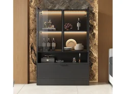 Vitrine de vidro com iluminação LED - Design pop-up - Vitrine para coleções - 35 x 80 x 120 cm, Preta