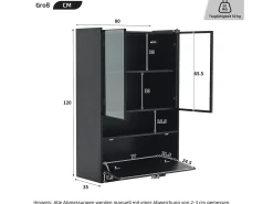 Vitrine de vidro com iluminação LED - Design pop-up - Vitrine para coleções - 35 x 80 x 120 cm, Preta