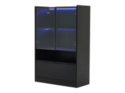 Vitrine de vidro com iluminação LED - Design pop-up - Vitrine para coleções - 35 x 80 x 120 cm, Preta