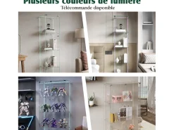 Vitrine de vidro com iluminação LED, 4 prateleiras e 2 portas, 78x35x163 cm, branca.