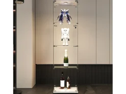 Vitrine de vidro de 4 camadas com iluminação LED, vitrine de vidro para sala de estar, vitrine para coleções, branca