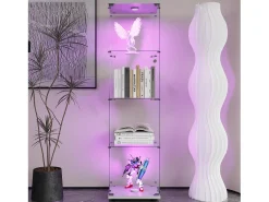 Vitrine de vidro de 4 camadas com iluminação LED, vitrine de vidro para sala de estar, vitrine para coleções, branca