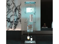 Vitrine de vidro de 4 camadas com iluminação LED, vitrine de vidro para sala de estar, vitrine para coleções, branca
