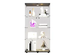 Vitrine de vidro sobre suporte, LED, 2 portas com fechadura, 4 compartimentos, para coleções e decoração