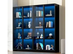 Vitrine de vidro 160x40x160 cm - com LEDs - armazenamento de 4 portas com prateleiras móveis - aglomerado - preto