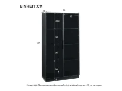 Vitrine de vidro 160x40x160 cm - com LEDs - armazenamento de 4 portas com prateleiras móveis - aglomerado - preto