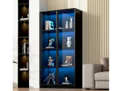 Vitrine de vidro 160x40x160 cm - com LEDs - armazenamento de 4 portas com prateleiras móveis - aglomerado - preto