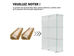 Vitrine independente de vidro branco com iluminação LED ativada por toque, 3 prateleiras e 2 portas.
