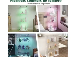 Vitrine independente de vidro branco com iluminação LED ativada por toque, 3 prateleiras e 2 portas.