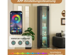 Vitrine multifuncional - 40 x 29 x 170 cm - com porta de vidro + LEDs - PB + Vidro - preto