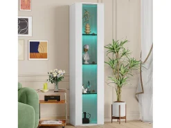 Vitrine multifuncional - 40 x 29 x 170 cm - com porta de vidro + LEDs - PB + Vidro - branco