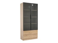 Vitrine, móvel de banheiro com LED - 2 gavetas e 2 portas de vidro - Natural