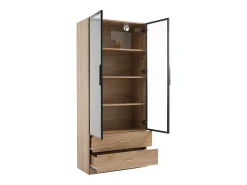 Vitrine, móvel de banheiro com LED - 2 gavetas e 2 portas de vidro - Natural