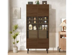 Vitrine reutilizável com acabamento em nogueira - 75,5 x 35 x 164,5 cm - frente de vidro + prateleira + gaveta oculta - MDF - cor natural