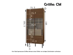 Vitrine reutilizável com acabamento em nogueira - 75,5 x 35 x 164,5 cm - frente de vidro + prateleira + gaveta oculta - MDF - cor natural