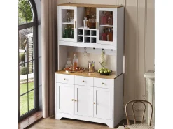 Vitrine 94.5x30x175.5 cm - 3 gavetas e 5 portas - superfície de aspecto madeira - branco