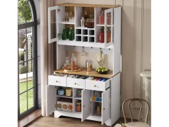 Vitrine 94.5x30x175.5 cm - 3 gavetas e 5 portas - superfície de aspecto madeira - branco