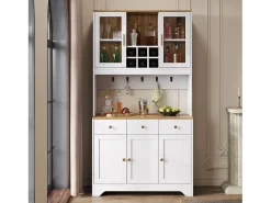 Vitrine 94.5x30x175.5 cm - 3 gavetas e 5 portas - superfície de aspecto madeira - branco
